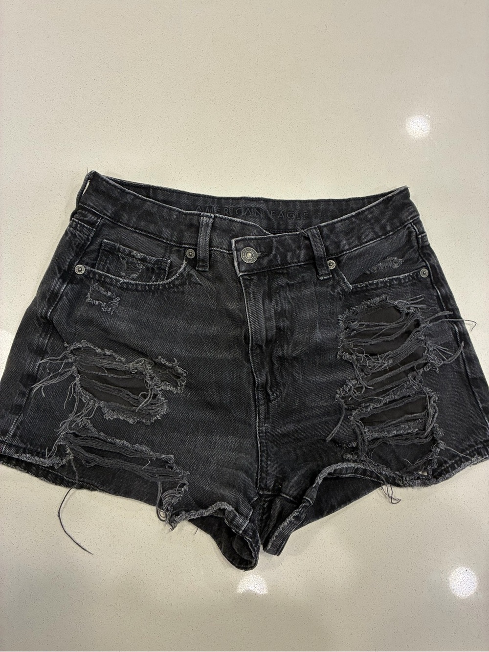 American Eagle Outfitters Black Distressed Denim Cutoff Shorts